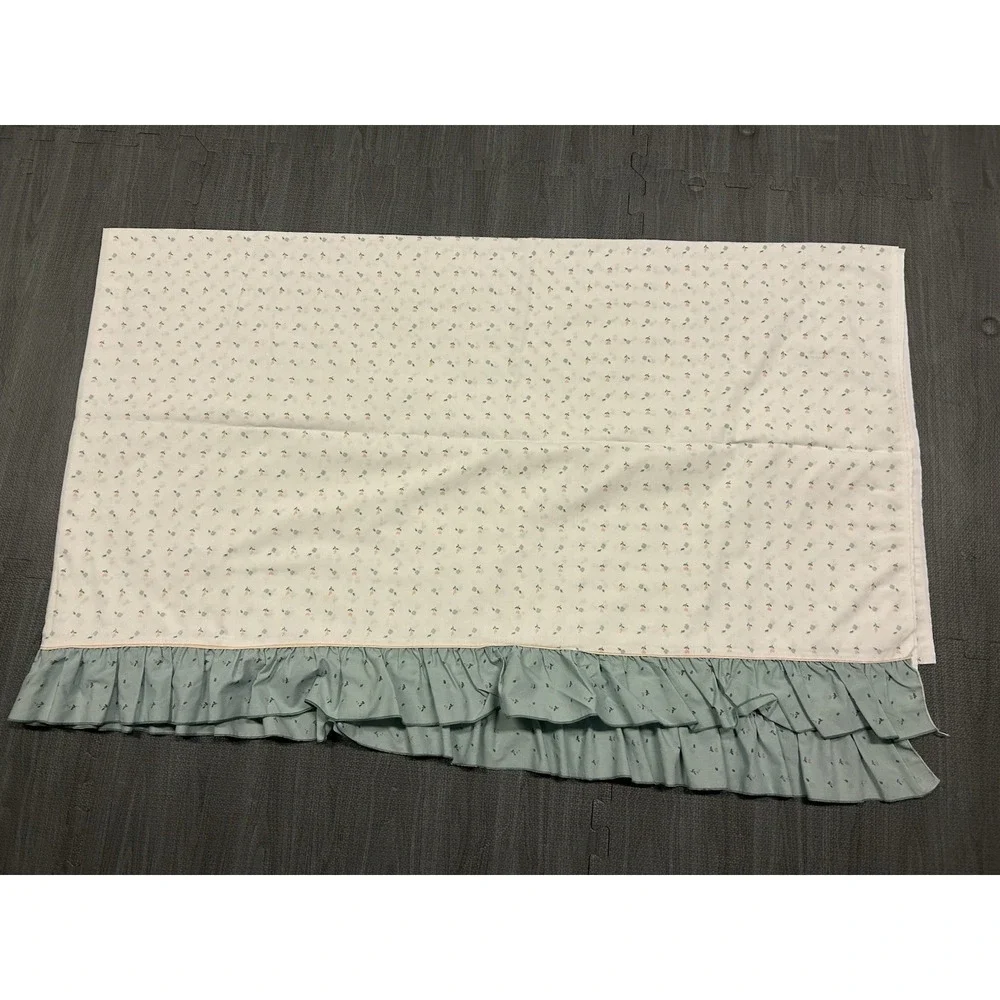 Vintage Sears Cottagecore Full Green‎ Floral Ruffle Bedspread Sheets Pillow Case